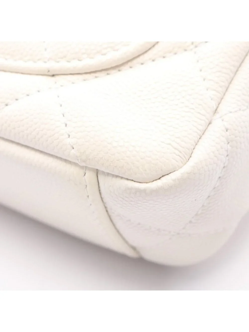 Chanel Shoulder Bag Mini Quilted White Caviar Leather Small Flap Chain